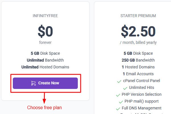 infinityfree screenshot
