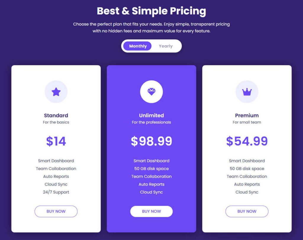 Mobile App Landing Page - pricing image