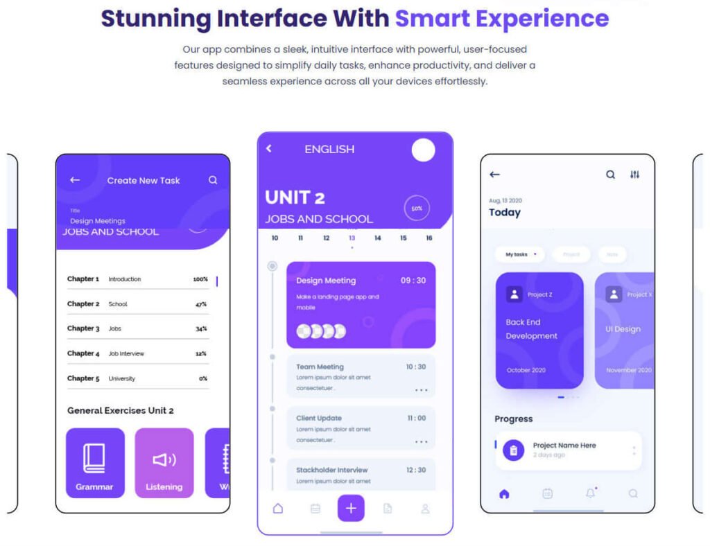 Mobile App Landing Page - app screens image