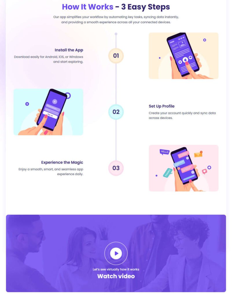 Mobile App Landing Page - app steps image